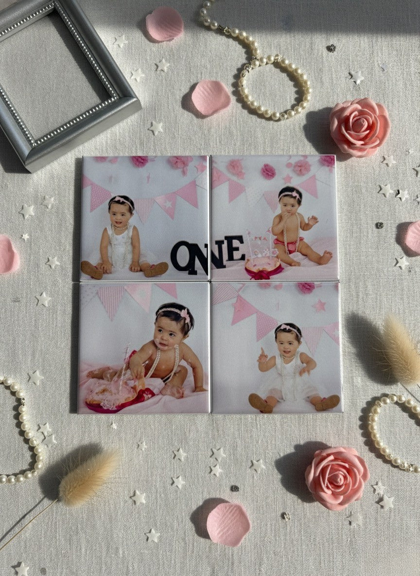 Set of 4 custom photo magnets on fridge - photo paper with mylar, acrylic backing - Magnipix