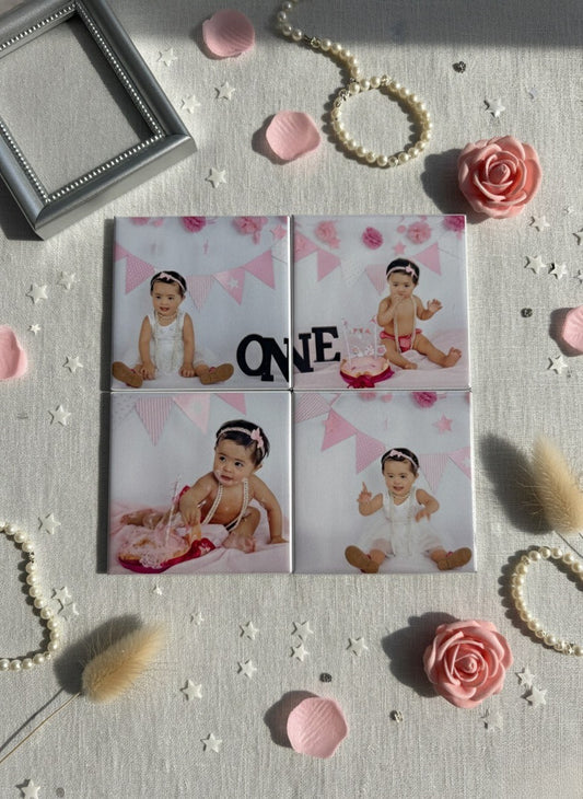 Set of 4 custom photo magnets on fridge - photo paper with mylar, acrylic backing - Magnipix