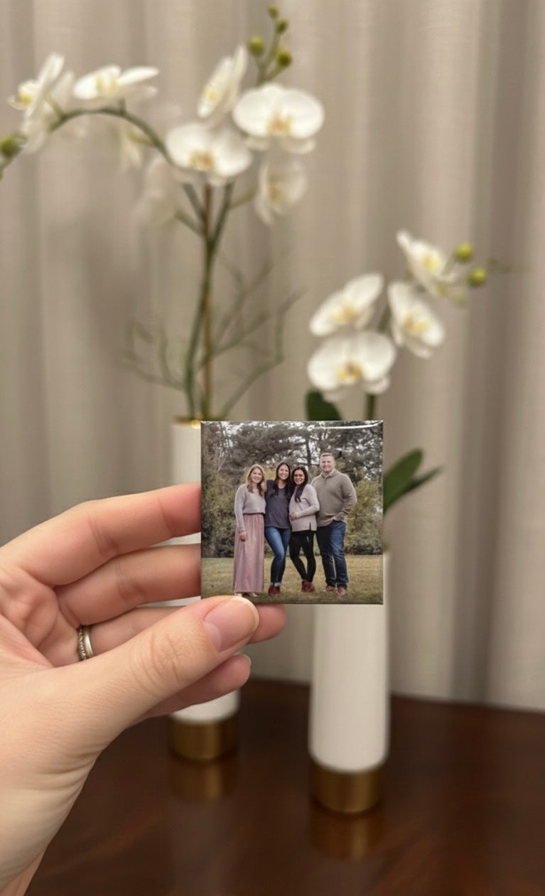 Close-up of a custom Magnipix photo magnet showing premium print quality.